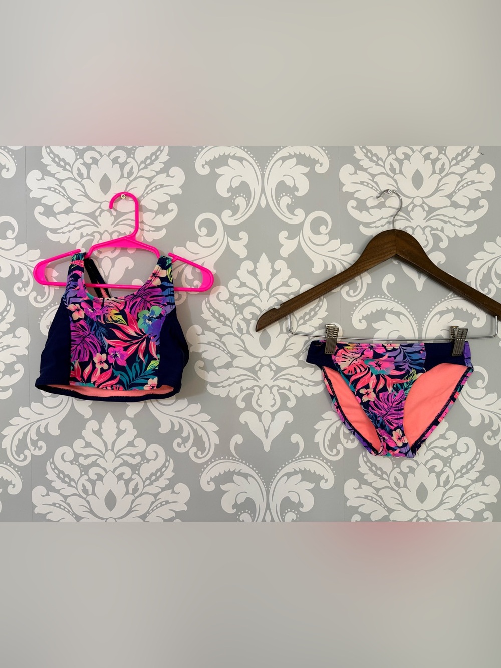 💫4/$25 • George Girls Floral Two-Piece Swim Set in Navy and Pink